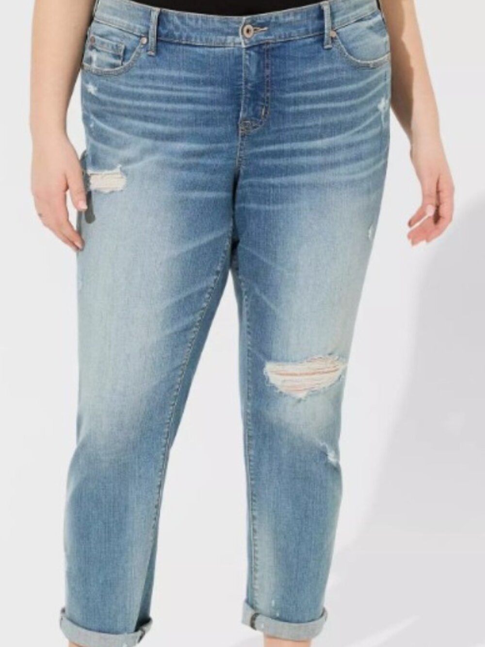 Torrid Boyfriend Straight Mid-Rise Jeans Vintage Stretch Light Blue Wash Size 16